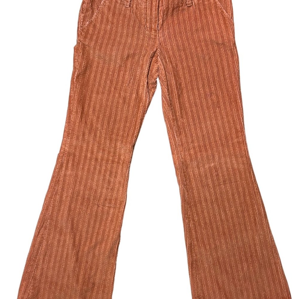 Flare low waist braided corduroy orange pant - Picture 2 of 5